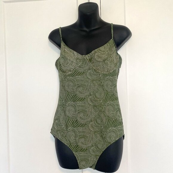 NWT Bitten by SJP Green One-piece Swimsuit Geometric Bikini Size Large - Picture 1 of 5